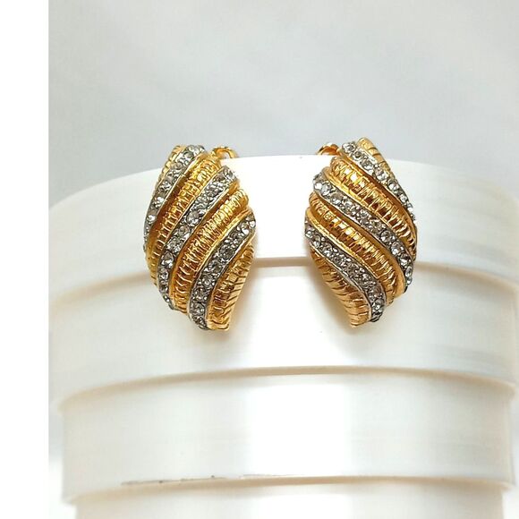 Hobe' Earrings - Rich Elegance by HOBE' - Clip On Style Gold/Crystals - Picture 1 of 8